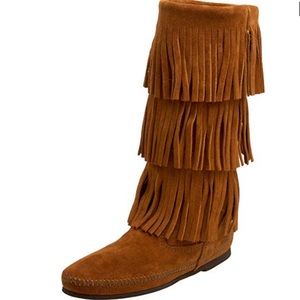 Minnetonka 3-Layer Fringe Calf Hi Boot - Brown